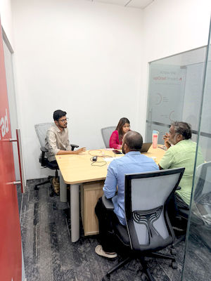 upGrad Madurai office - student and parents with the counselling team after their study abroad session